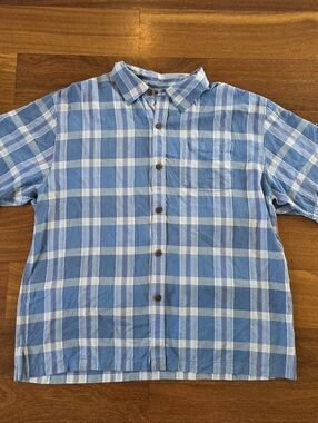 Tommy Bahama 100% Silk Shirt Mens Large Blue Plaid Short Sleeve Casual